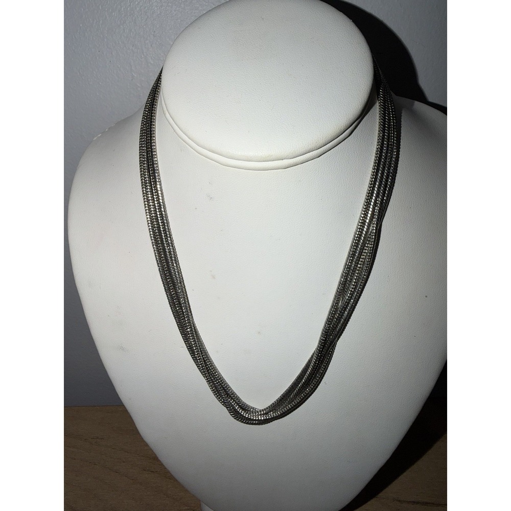 Vintage Multi-Strand Silver-Tone Necklace Snake Chains Magnetic Clasp